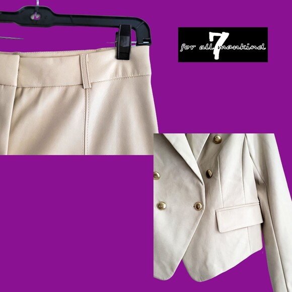 7 For All Mankind NEW Old Money Double Breasted Faux Leather 2-Piece Pantsuit M - Picture 6 of 12